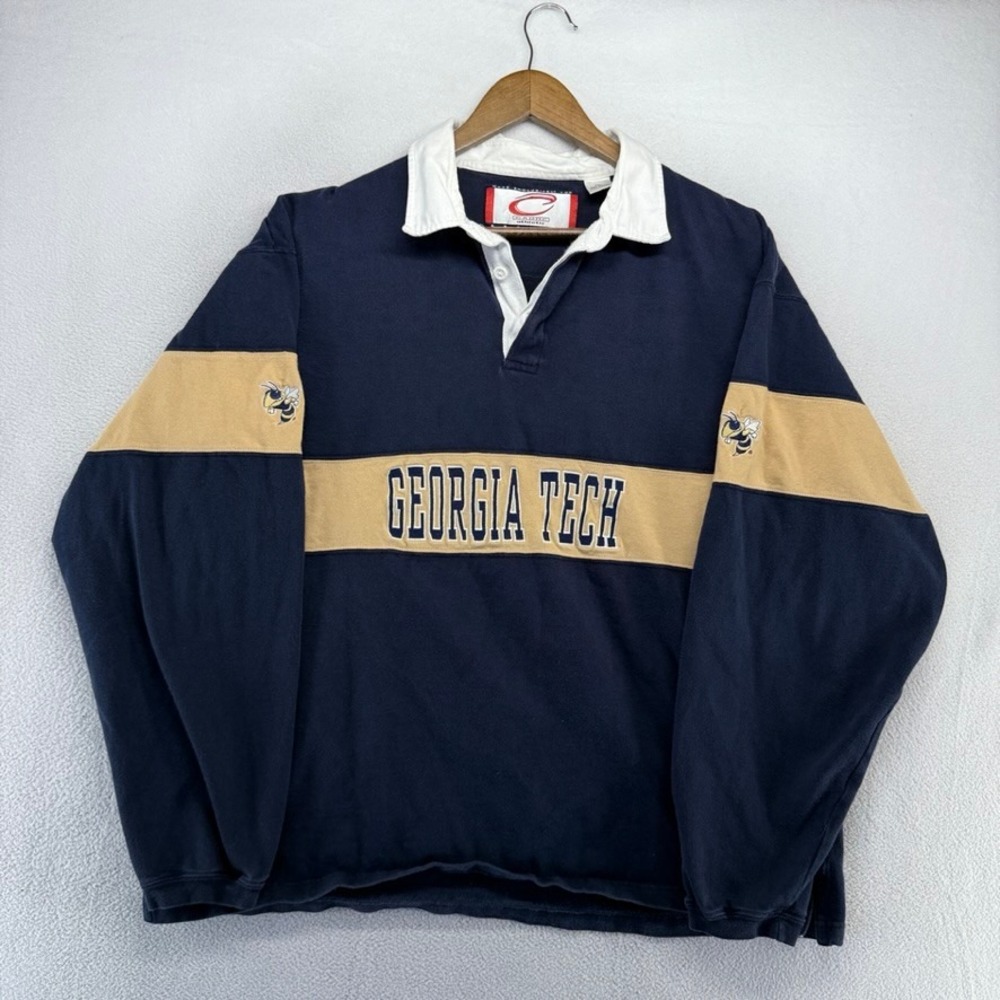 Vintage Georgia Tech Rugby Shirt men's 2XL Embroidered Spellout Yellowjacket 90s